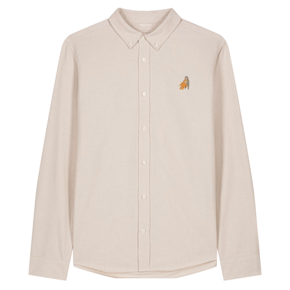 Heytoki Herren-Oxfordhemd in Beige Oxford mit gesticktem Affenmotiv