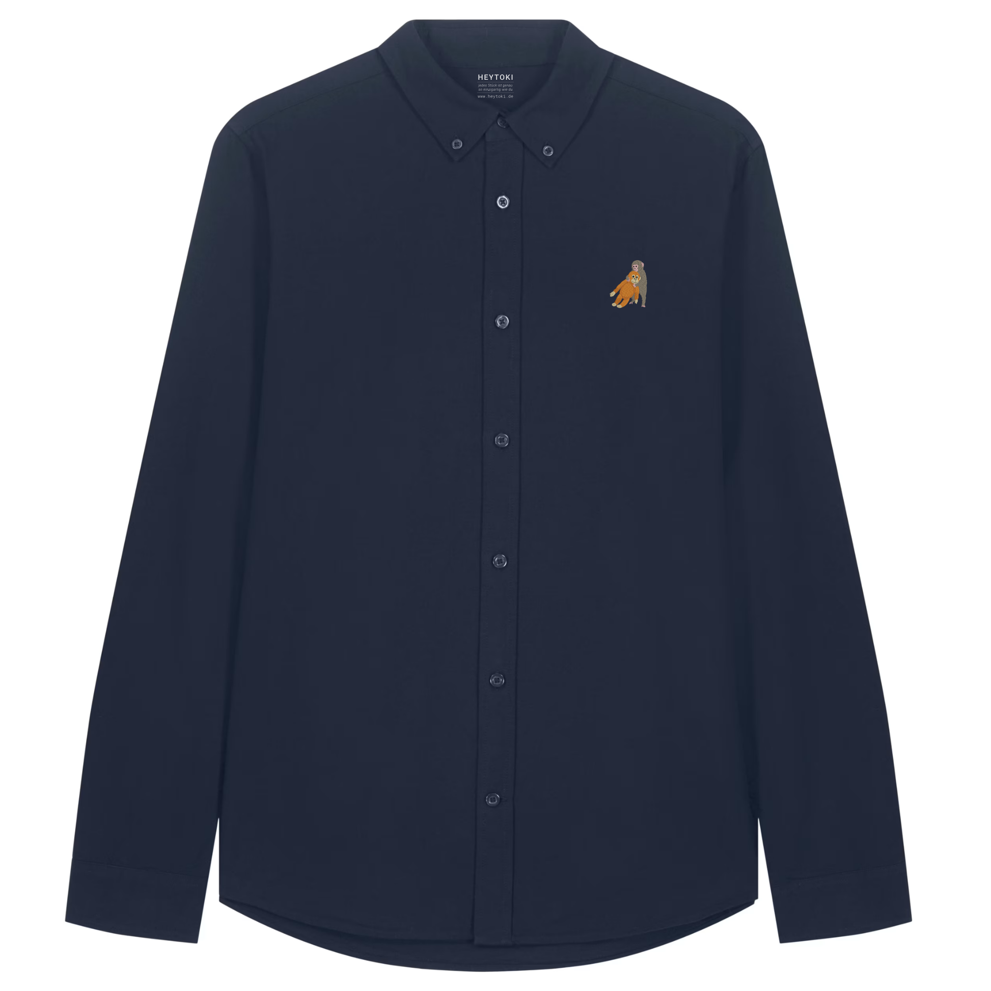 Heytoki Herren-Oxfordhemd in French Navy mit gesticktem Affenmotiv