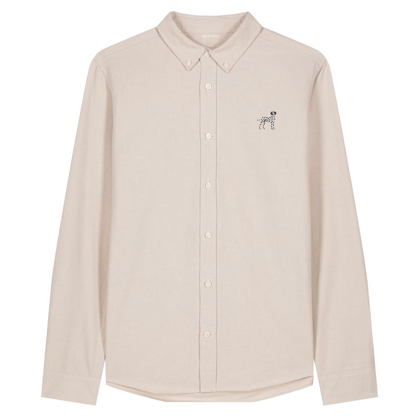Heytoki Herren-Oxfordhemd in Beige Oxford mit gesticktem Dalmatinermotiv