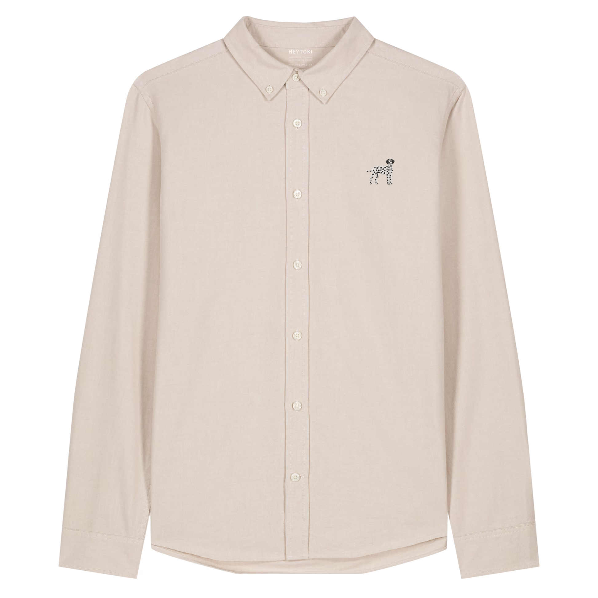 Heytoki Herren-Oxfordhemd in Beige Oxford mit gesticktem Dalmatinermotiv