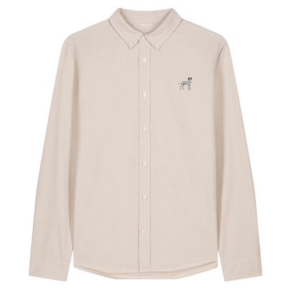 Heytoki Herren-Oxfordhemd in Beige Oxford mit gesticktem Dalmatinermotiv