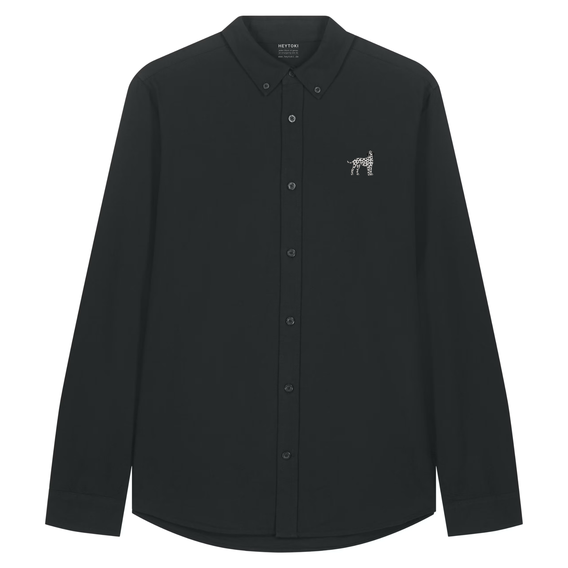 Heytoki Herren-Oxfordhemd in Schwarz mit gesticktem Dalmatinermotiv