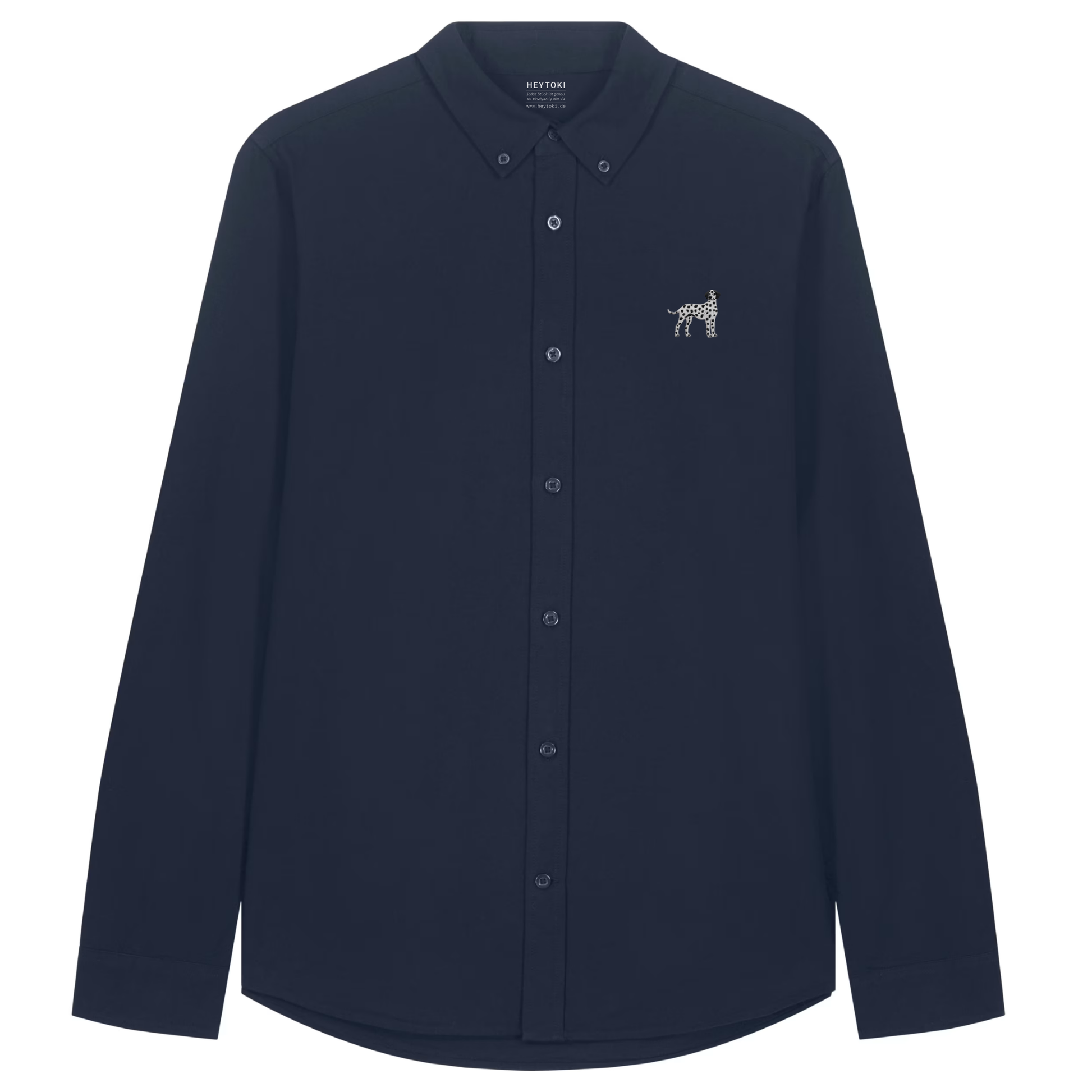 Heytoki Herren-Oxfordhemd in French Navy mit gesticktem Dalmatinermotiv