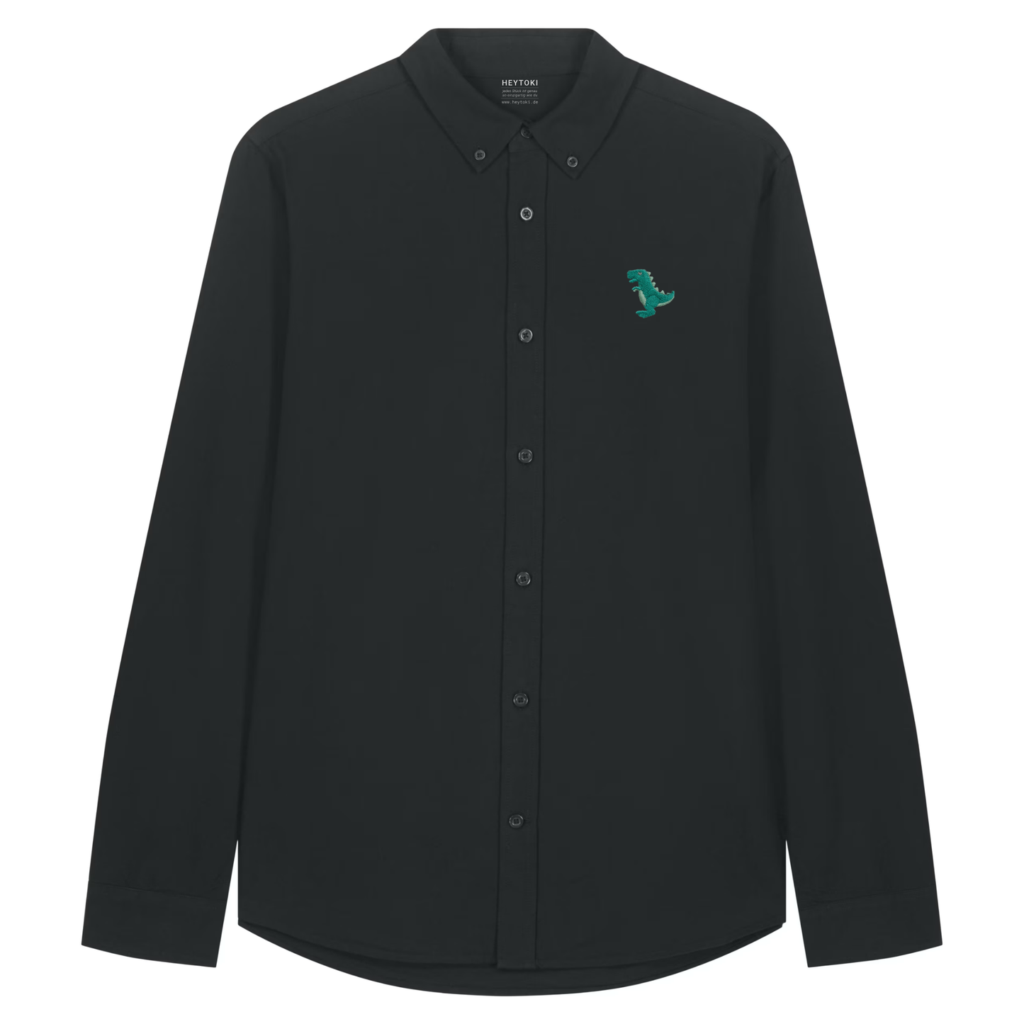 Heytoki Herren-Oxfordhemd in Schwarz mit gesticktem Dinomotiv