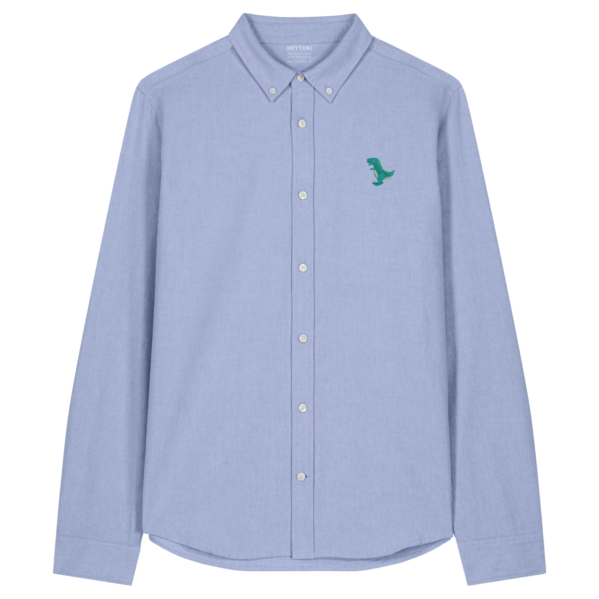 Heytoki Herren-Oxfordhemd in Blue Oxford mit gesticktem Dinomotiv