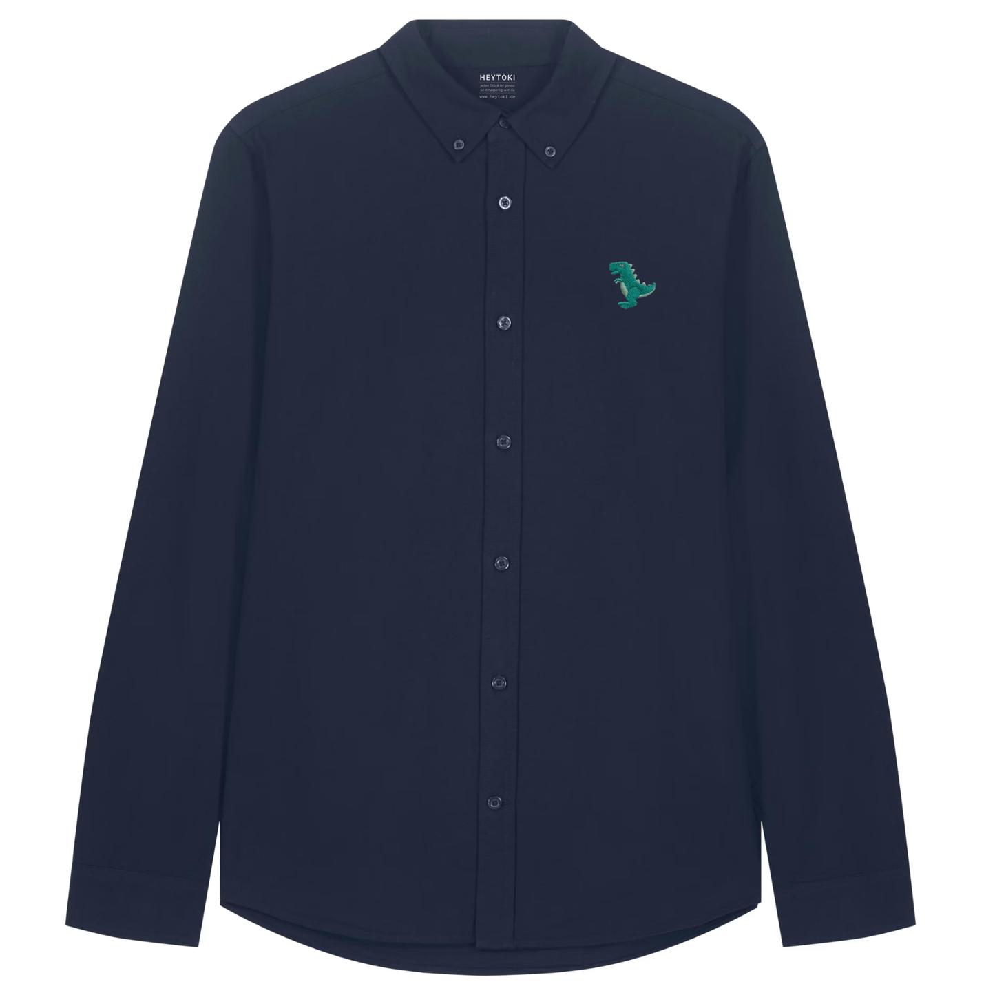 Heytoki Herren-Oxfordhemd in French Navy mit gesticktem Dinomotiv