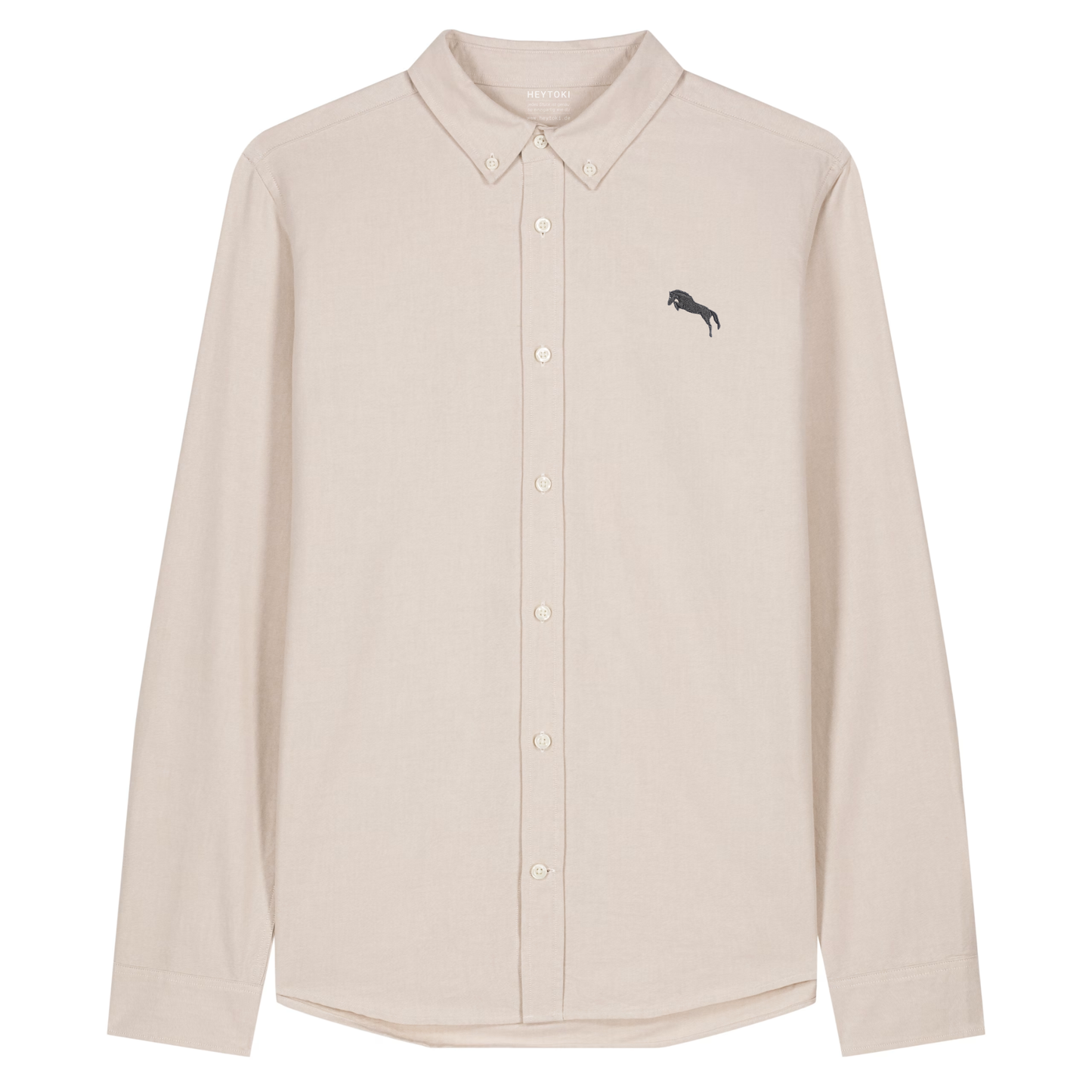 Heytoki Herren-Oxfordhemd in Beige Oxford mit gesticktem Pferdemotiv