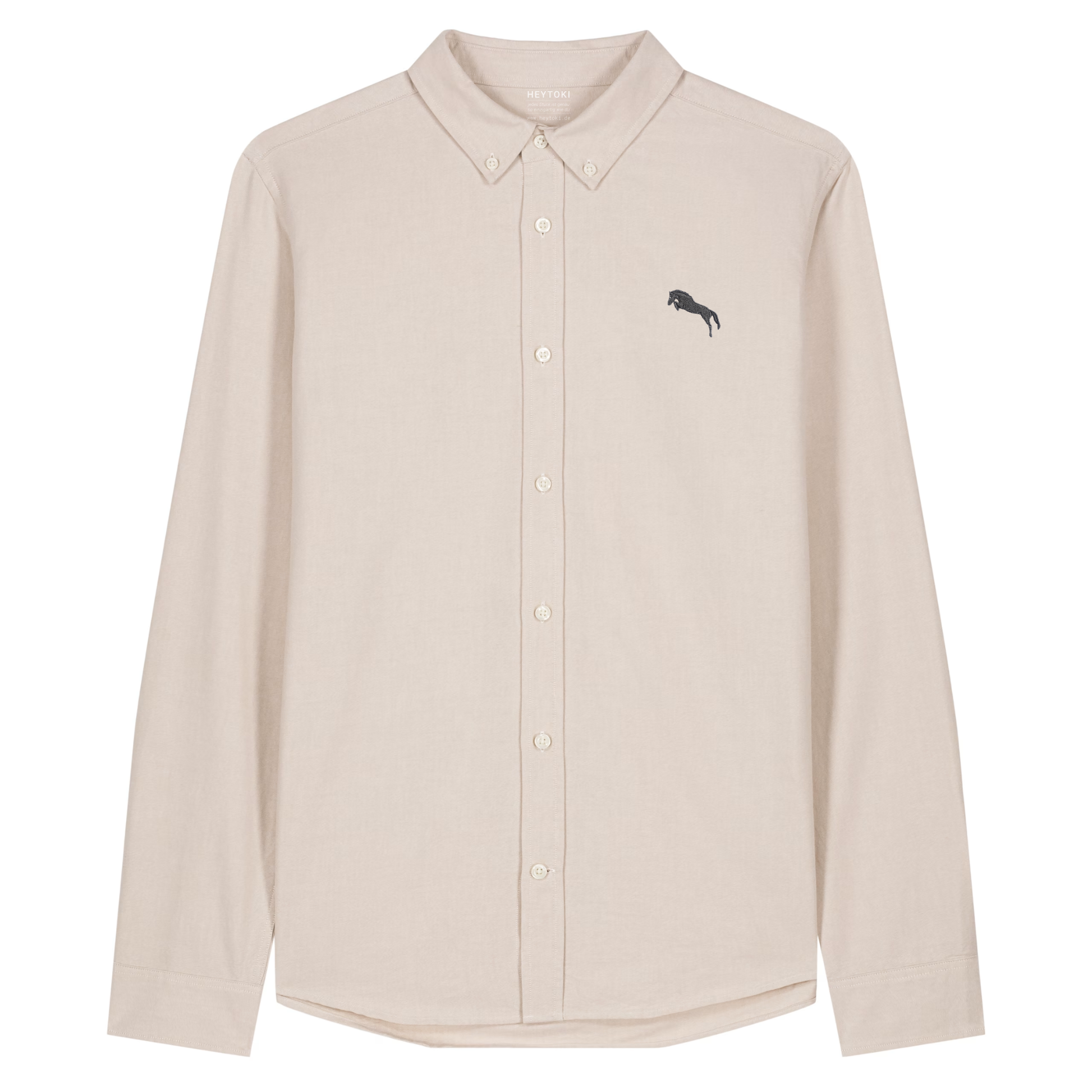 Heytoki Herren-Oxfordhemd in Beige Oxford mit gesticktem Pferdemotiv
