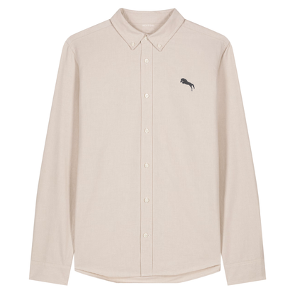 Heytoki Herren-Oxfordhemd in Beige Oxford mit gesticktem Pferdemotiv