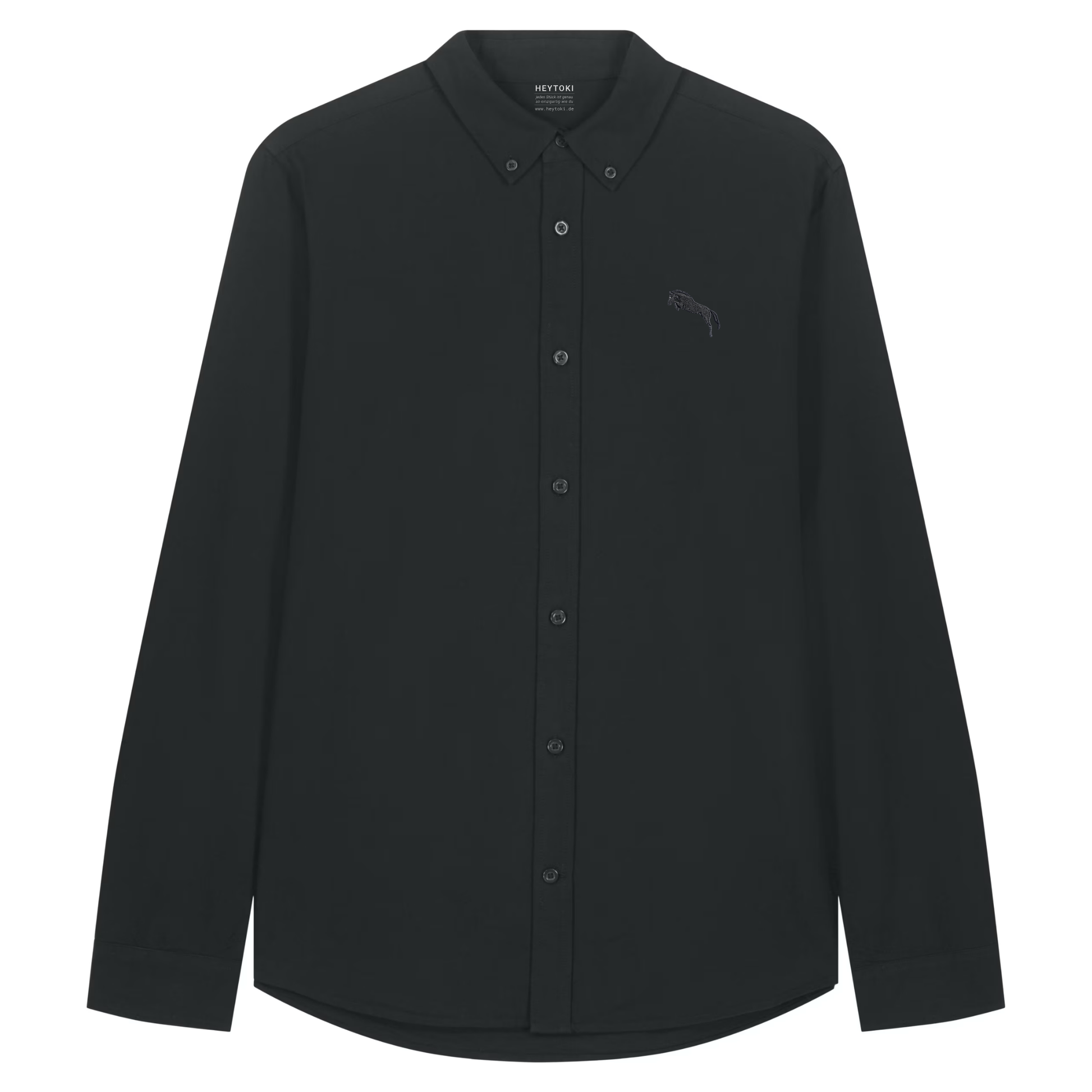 Heytoki Herren-Oxfordhemd in Schwarz mit gesticktem Pferdemotiv