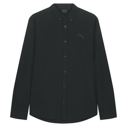 Heytoki Herren-Oxfordhemd in Schwarz mit gesticktem Pferdemotiv