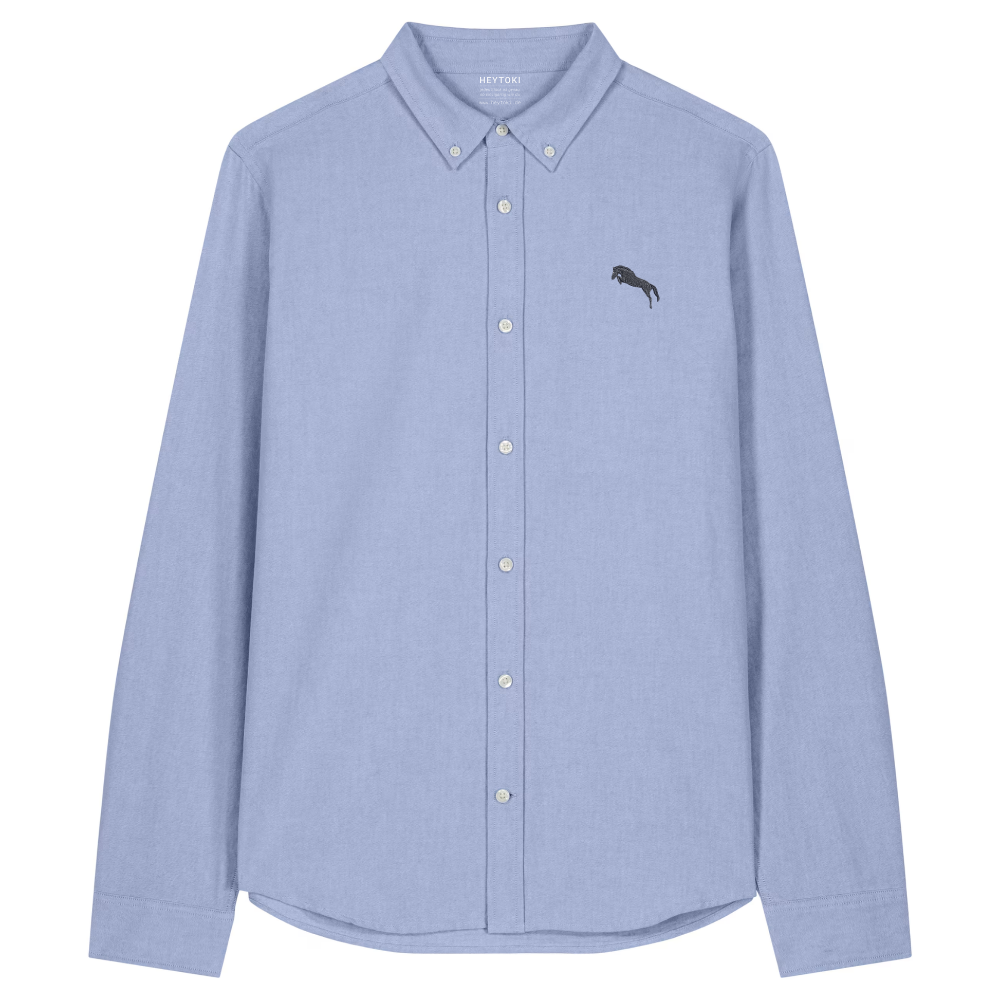 Heytoki Herren-Oxfordhemd in Blue Oxford mit gesticktem Pferdemotiv