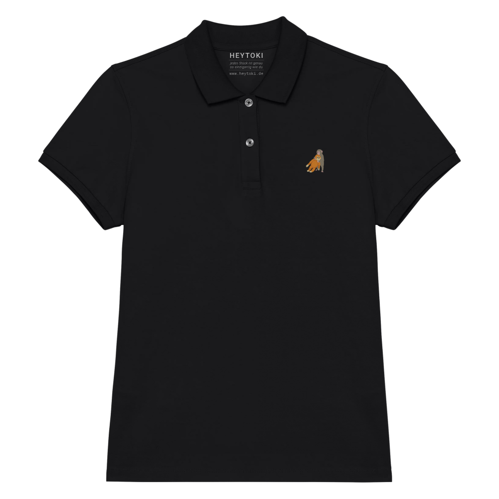 Heytoki Damen-Poloshirt aus Bio-Baumwolle in Schwarz mit gesticktem Affenmotiv