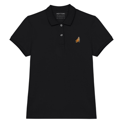 Heytoki Damen-Poloshirt aus Bio-Baumwolle in Schwarz mit gesticktem Affenmotiv