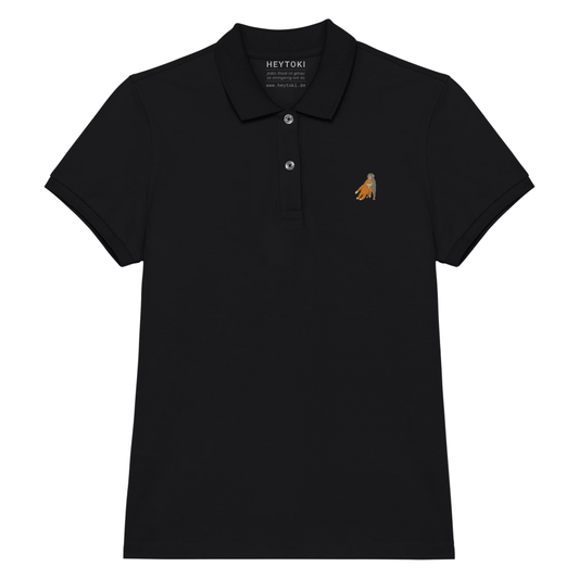 Heytoki Damen-Poloshirt aus Bio-Baumwolle in Schwarz mit gesticktem Affenmotiv