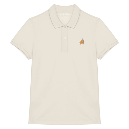 Heytoki Damen-Poloshirt aus Bio-Baumwolle in Ivory (Elfenbein) mit gesticktem Affenmotiv