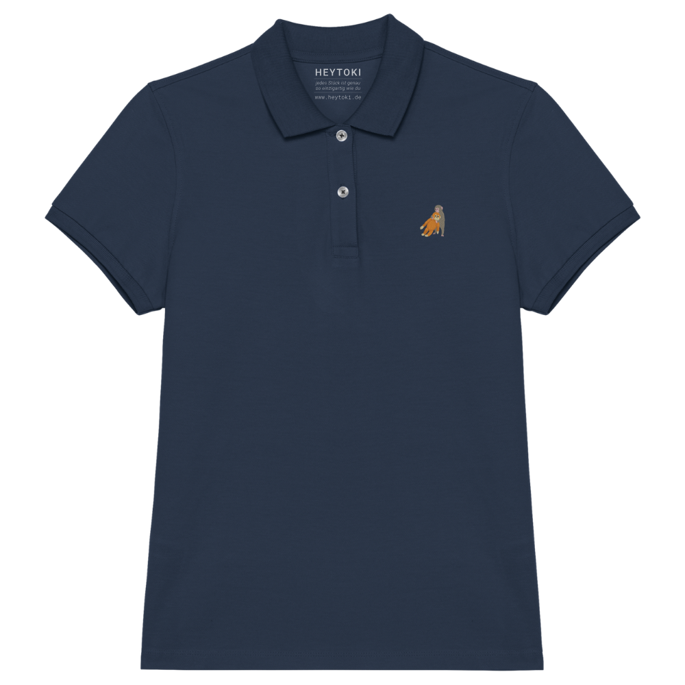 Heytoki Damen-Poloshirt aus Bio-Baumwolle in Navy Blue (Dunkelblau) mit gesticktem Affenmotiv