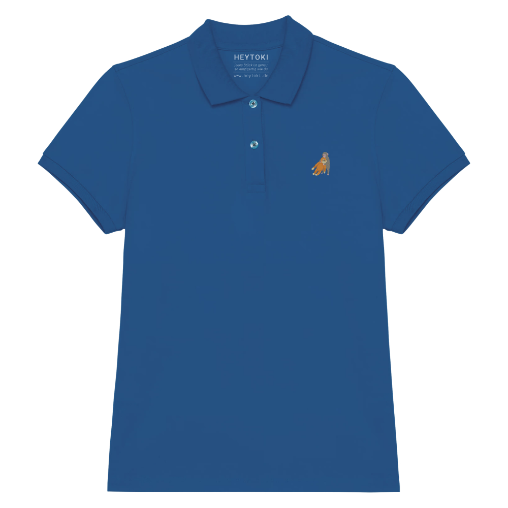 Heytoki Damen-Poloshirt aus Bio-Baumwolle in Sea Blue mit gesticktem Affenmotiv