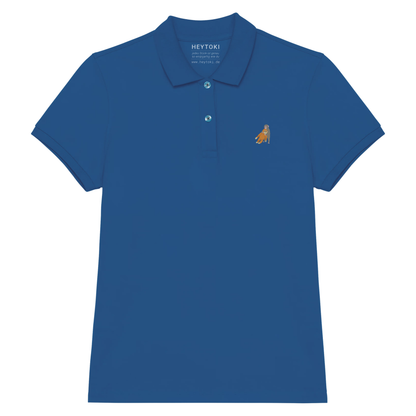 Heytoki Damen-Poloshirt aus Bio-Baumwolle in Sea Blue mit gesticktem Affenmotiv