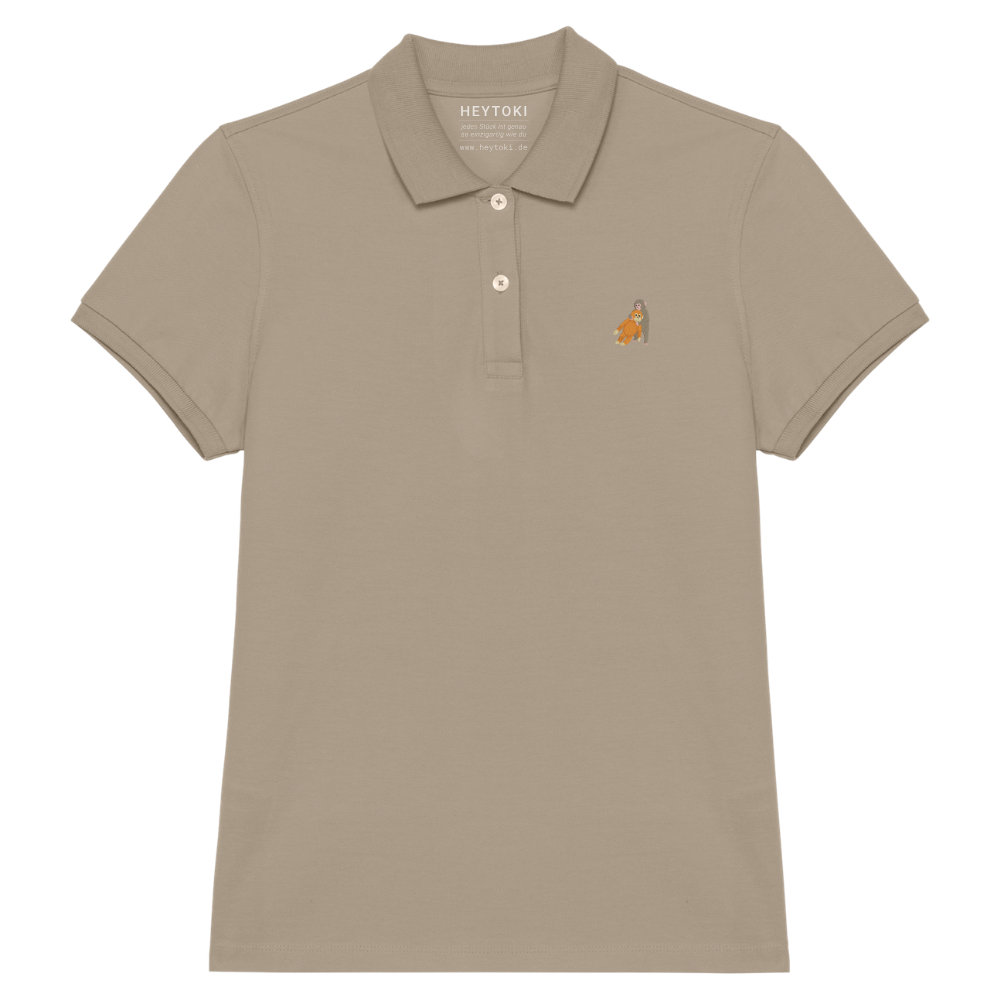 Heytoki Damen-Poloshirt aus Bio-Baumwolle in Wet Sand (Beige) mit gesticktem Affenmotiv