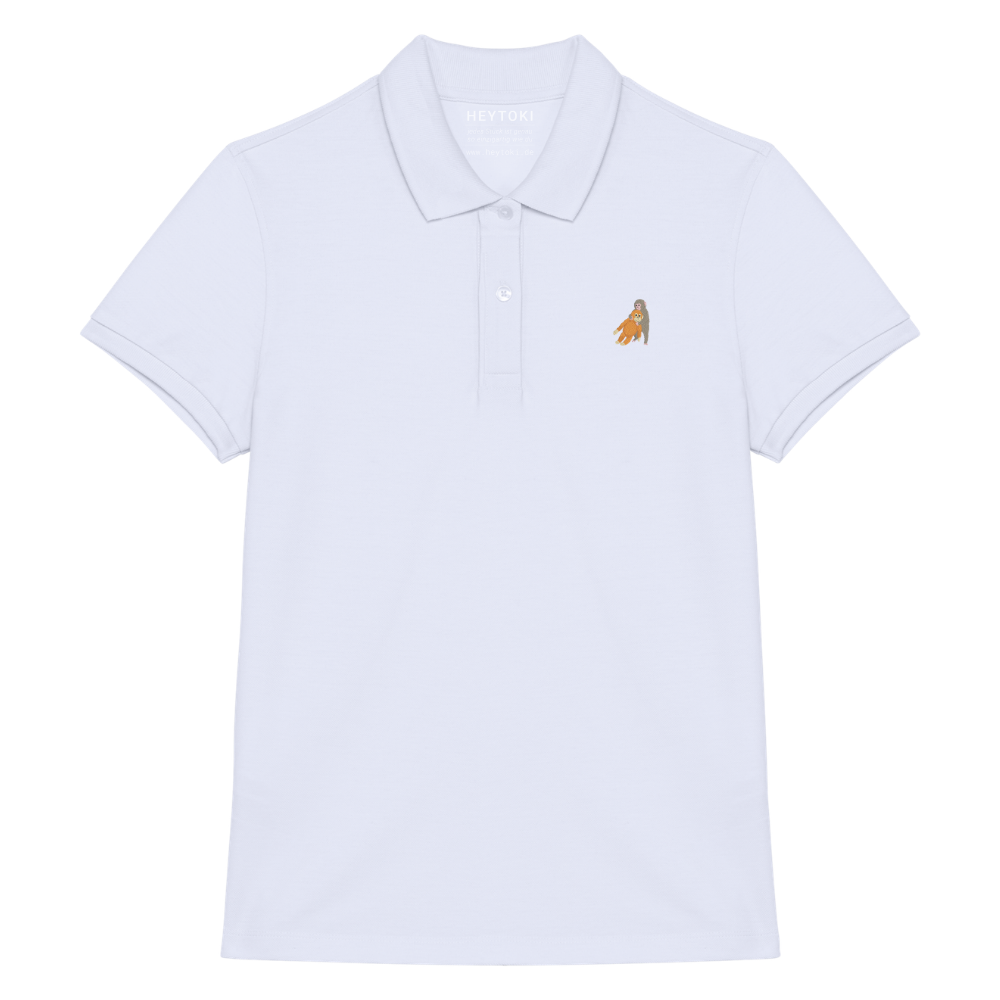Heytoki Damen-Poloshirt aus Bio-Baumwolle in Weiß mit gesticktem Affenmotiv