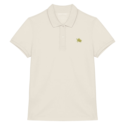 Heytoki Damen-Poloshirt aus Bio-Baumwolle in Ivory (Elfenbein) mit gesticktem Schildkrötenmotiv