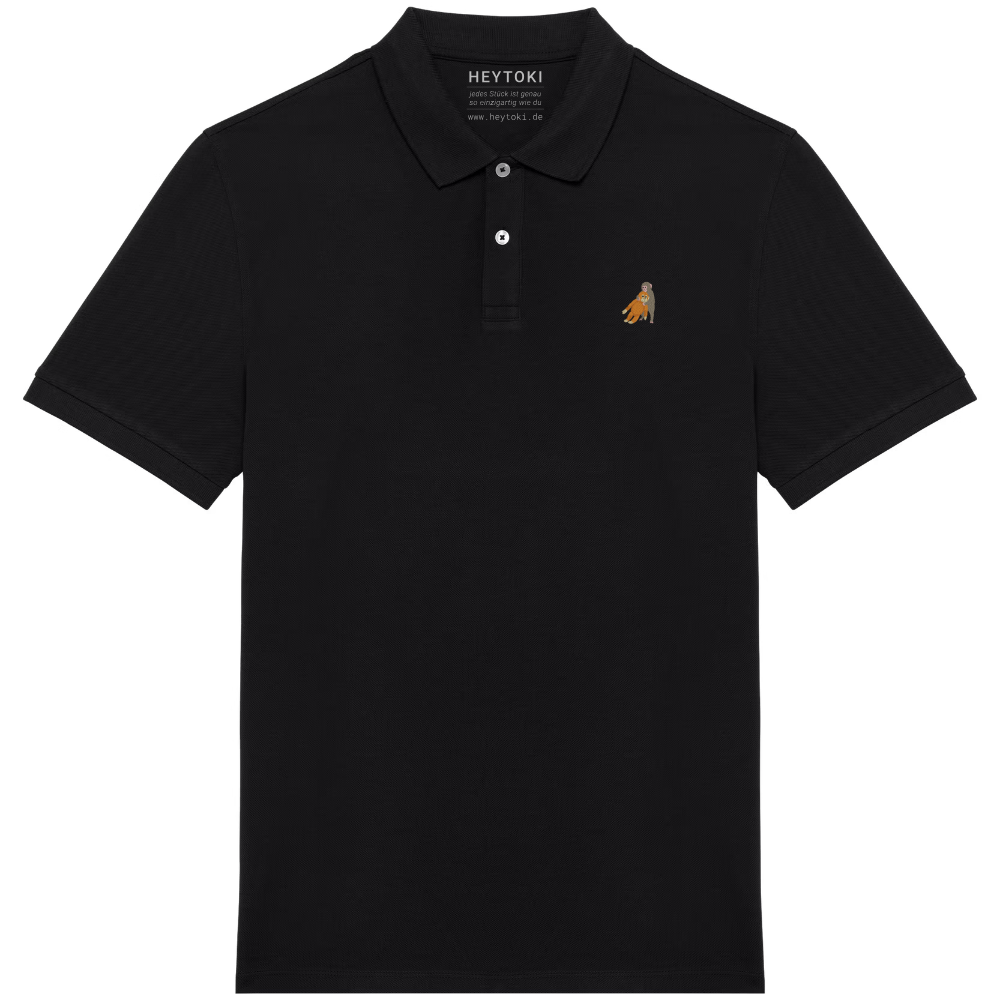 Heytoki Herren-Poloshirt aus Bio-Baumwolle in Schwarz mit gesticktem Affen-Motiv
