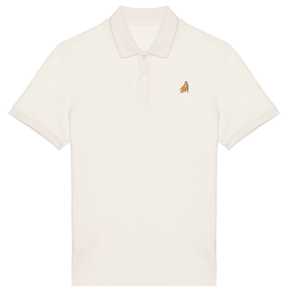 Heytoki Herren-Poloshirt aus Bio-Baumwolle in Natural Raw (Naturweiß) mit gesticktem Affen-Motiv
