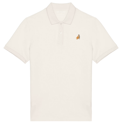 Heytoki Herren-Poloshirt aus Bio-Baumwolle in Natural Raw (Naturweiß) mit gesticktem Affen-Motiv

