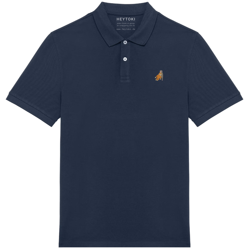 Heytoki Herren-Poloshirt aus Bio-Baumwolle in Navy Blue (Dunkelblau) mit gesticktem Affen-Motiv
