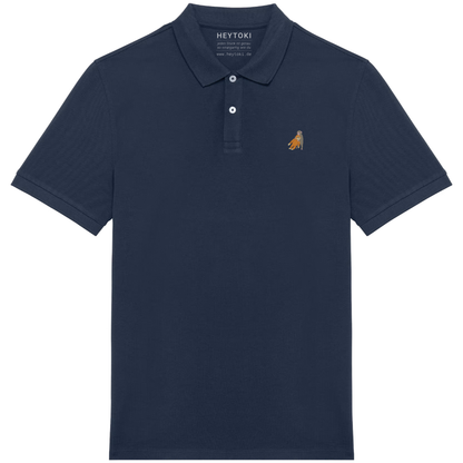 Heytoki Herren-Poloshirt aus Bio-Baumwolle in Navy Blue (Dunkelblau) mit gesticktem Affen-Motiv
