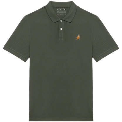 Heytoki Herren-Poloshirt aus Bio-Baumwolle in Olivgrün mit gesticktem Affen-Motiv
