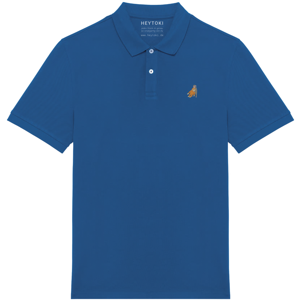 Heytoki Herren-Poloshirt aus Bio-Baumwolle in Sea Blue mit gesticktem Affen-Motiv
