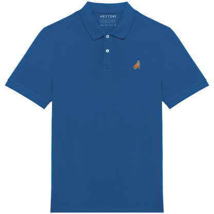 Heytoki Herren-Poloshirt aus Bio-Baumwolle in Sea Blue mit gesticktem Affen-Motiv
