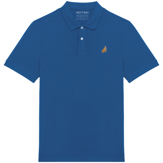 Heytoki Herren-Poloshirt aus Bio-Baumwolle in Sea Blue mit gesticktem Affen-Motiv
