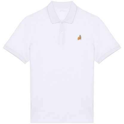Heytoki Herren-Poloshirt aus Bio-Baumwolle in Weiß mit gesticktem Affen-Motiv
