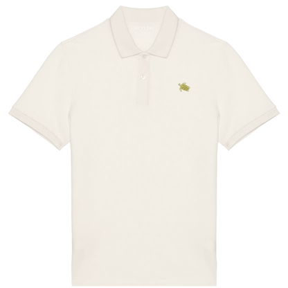 Heytoki Herren-Poloshirt aus Bio-Baumwolle in Ivory (Elfenbein) mit gesticktem Schildkröten-Motiv