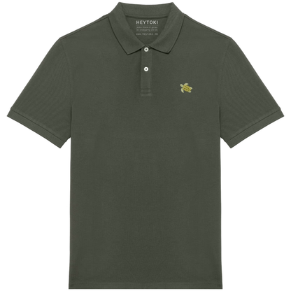 Heytoki Herren-Poloshirt aus Bio-Baumwolle in Olivgrün mit gesticktem Schildkröten-Motiv
