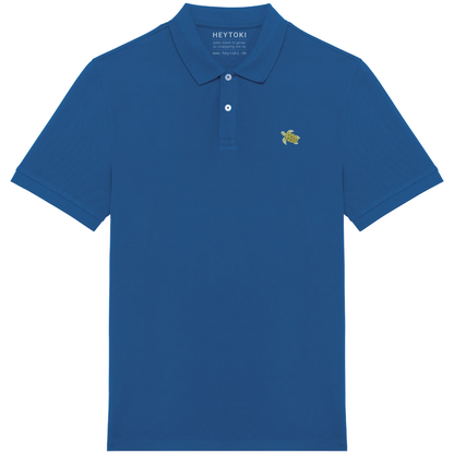 Heytoki Herren-Poloshirt aus Bio-Baumwolle in Sea Blue mit gesticktem Schildkröten-Motiv