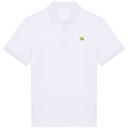 Heytoki Herren-Poloshirt aus Bio-Baumwolle in Weiß mit gesticktem Schildkröten-Motiv