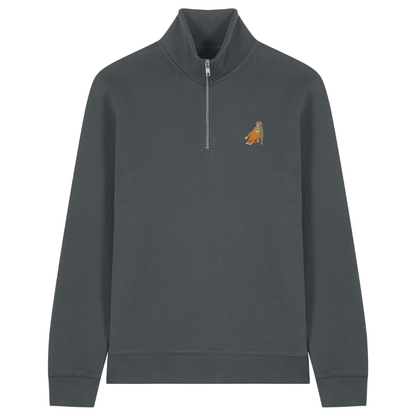 Heytoki Quarter-Zip-Hoodie in Anthrazit mit gesticktem Affenmotiv