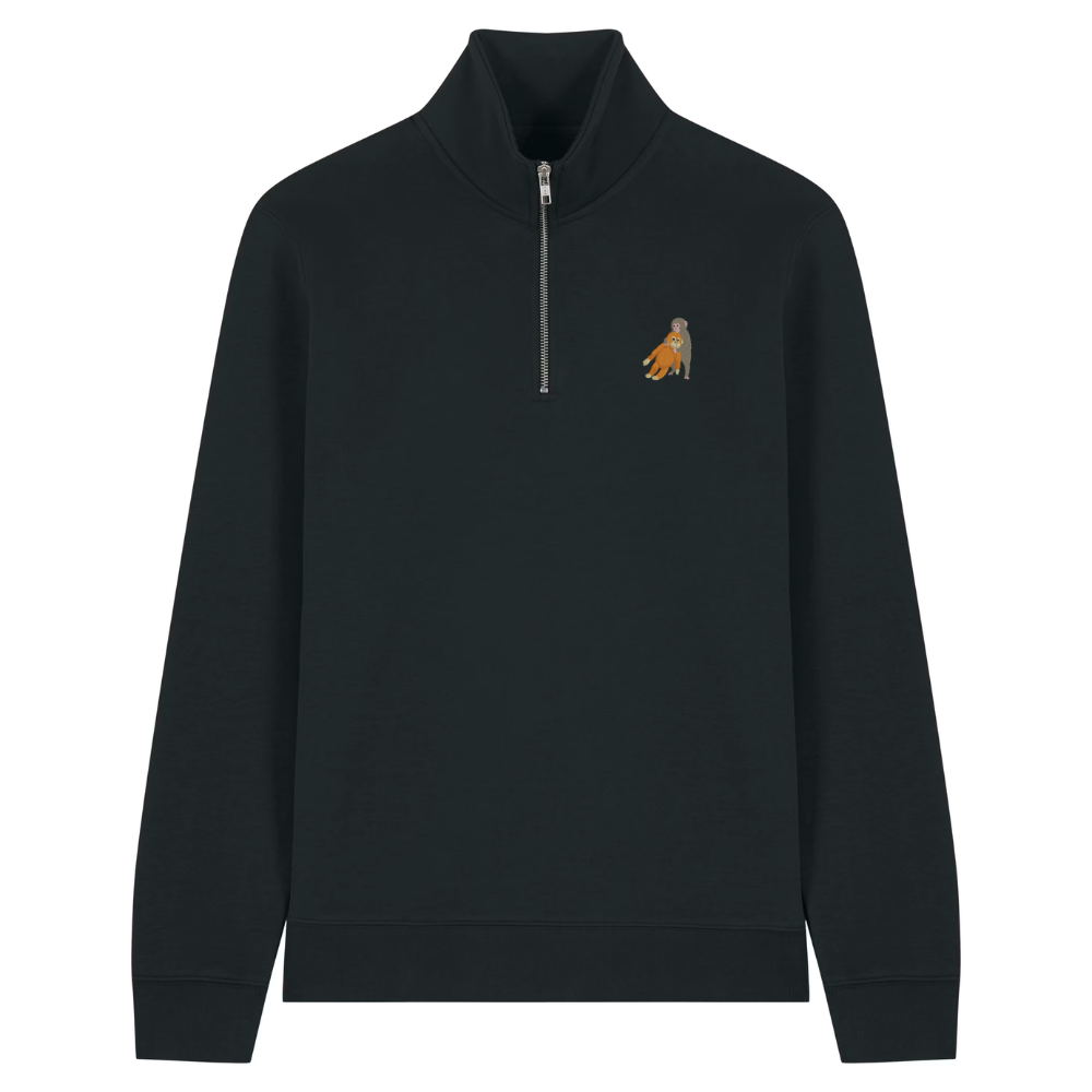 Heytoki Quarter-Zip-Hoodie in Schwarz mit gesticktem Affenmotiv