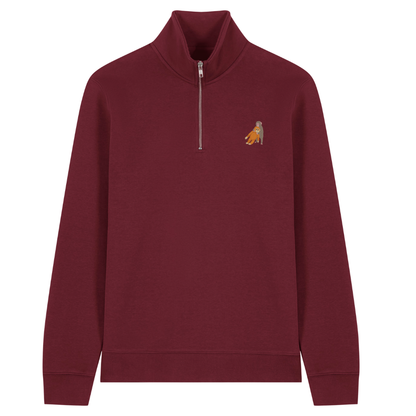 Heytoki Quarter-Zip-Hoodie in Burgunderrot mit gesticktem Affenmotiv
