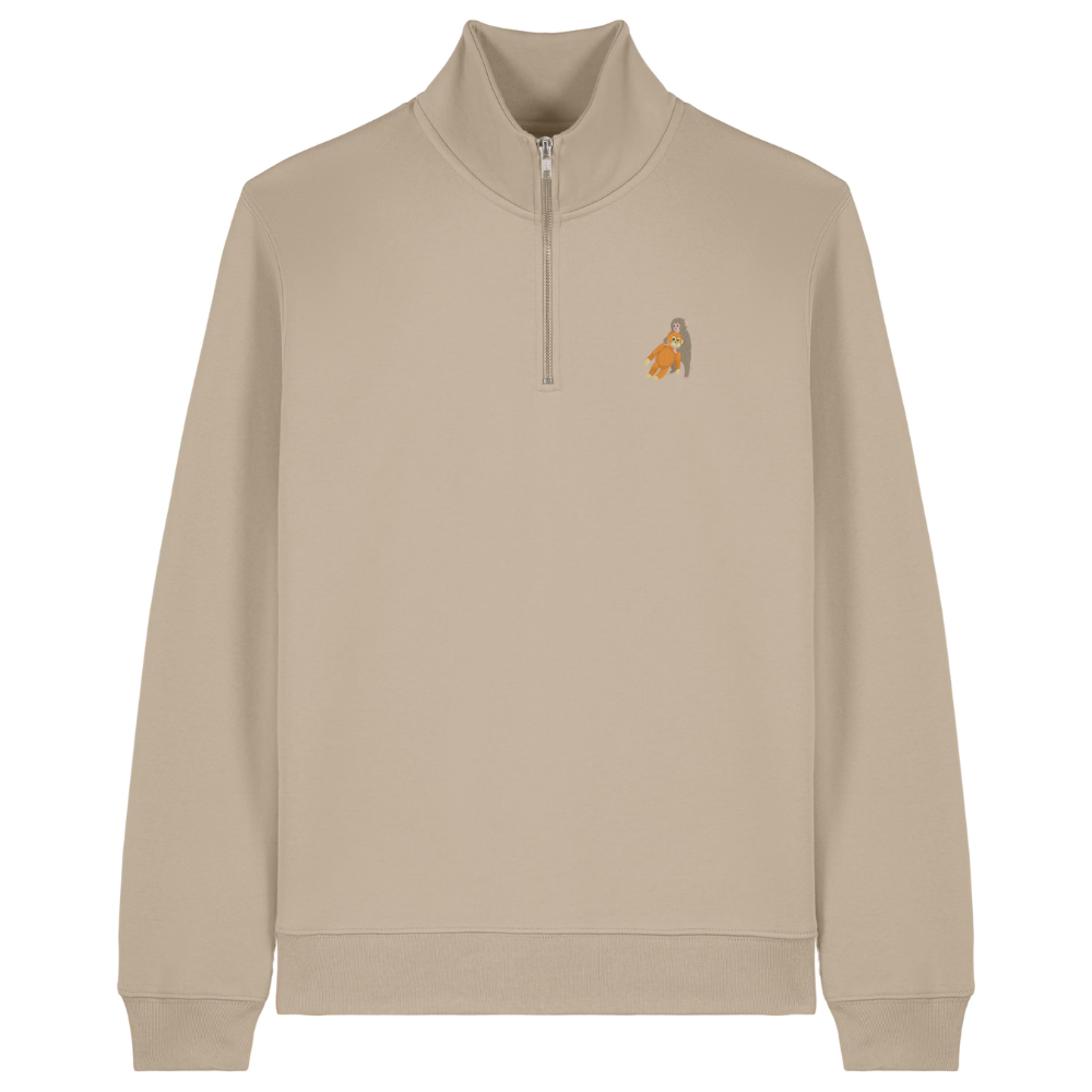 Heytoki Quarter-Zip-Hoodie in Desert Dust mit gesticktem Affenmotiv
