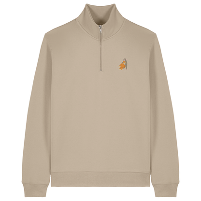 Heytoki Quarter-Zip-Hoodie in Desert Dust mit gesticktem Affenmotiv