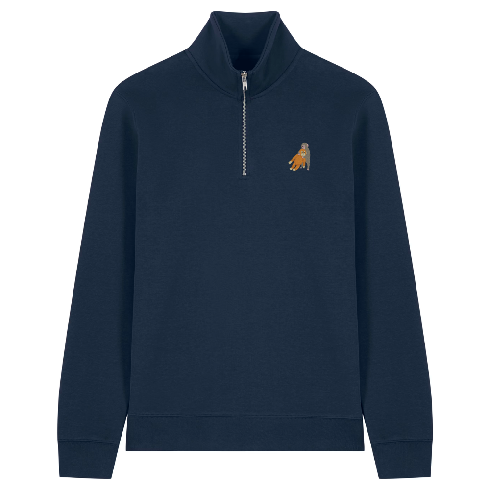 Heytoki Quarter-Zip-Hoodie in French Navy mit gesticktem Affenmotiv