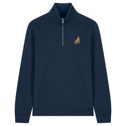 Heytoki Quarter-Zip-Hoodie in French Navy mit gesticktem Affenmotiv