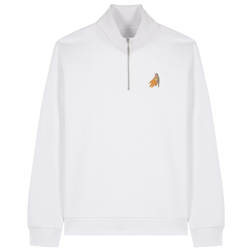 Heytoki Quarter-Zip-Hoodie in Weiß mit gesticktem Affenmotiv

