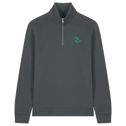 Heytoki Quarter-Zip-Hoodie in Anthrazit mit gesticktem Dinosauriermotiv
