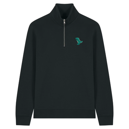 Heytoki Quarter-Zip-Hoodie in Schwarz mit gesticktem Dinosauriermotiv
